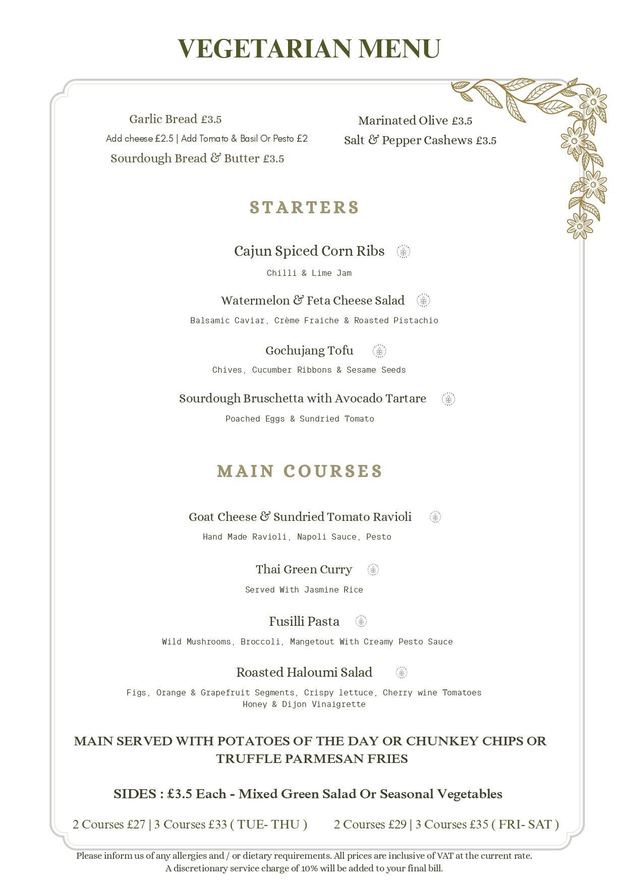 Vegetarian Menu